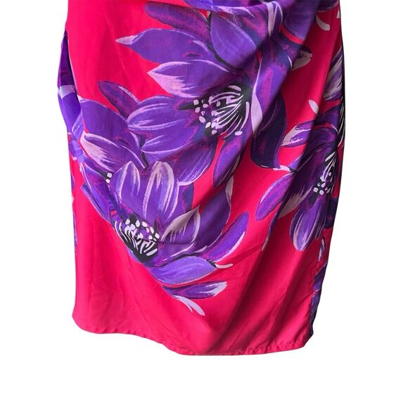 Anthropologie Yoana Baraschi Dress Sz Large Red Floral midi Satin Lined Keyhole - Picture 5 of 9
